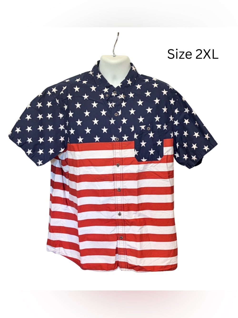 American Legacy Patriotic USA Flag Shirt Men’s 2XL 100% Cotton Stars & Stripes